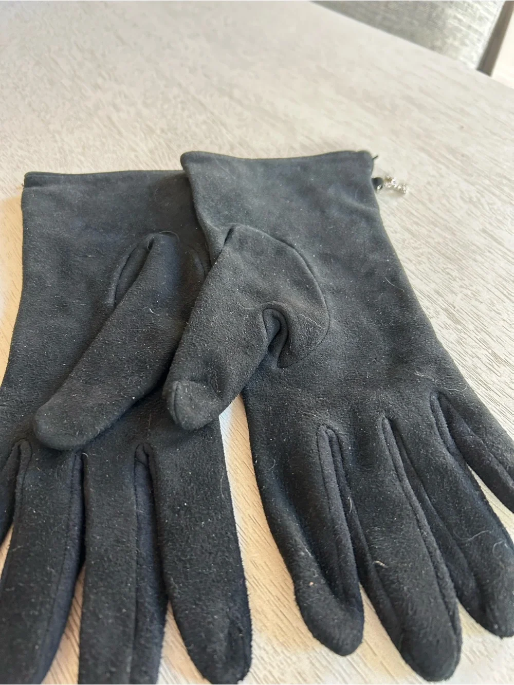 Black Suede Gloves with Rhinestone Number Accent